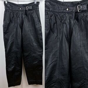 Vintage 100% Leather Buckled Paperbag Black High Rise Straight Tapered Pant Punk